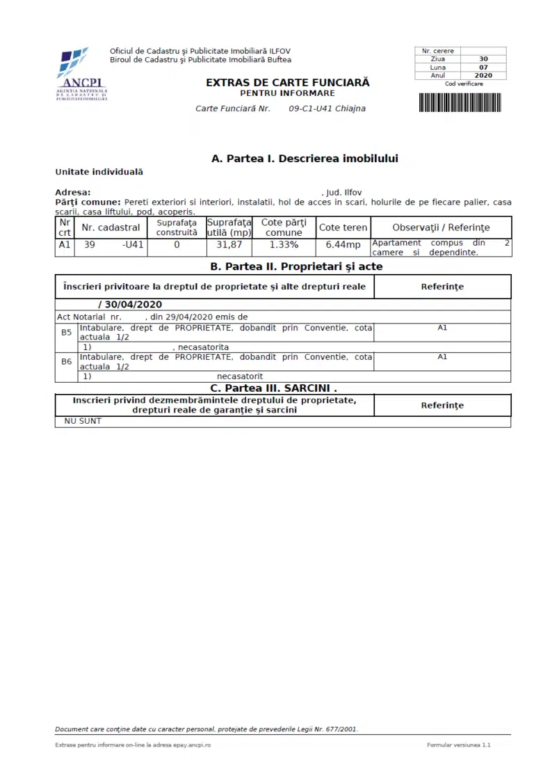 model de extras de carte funciara